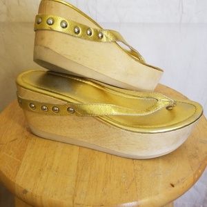 Miu Miu platform gold thong sandals